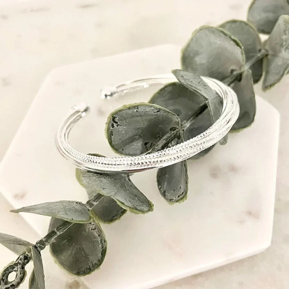 925 Sterling Silver Cuff Bracelet Silver Bangle Shiny Modern Textured Cuff - Picture 2 of 4